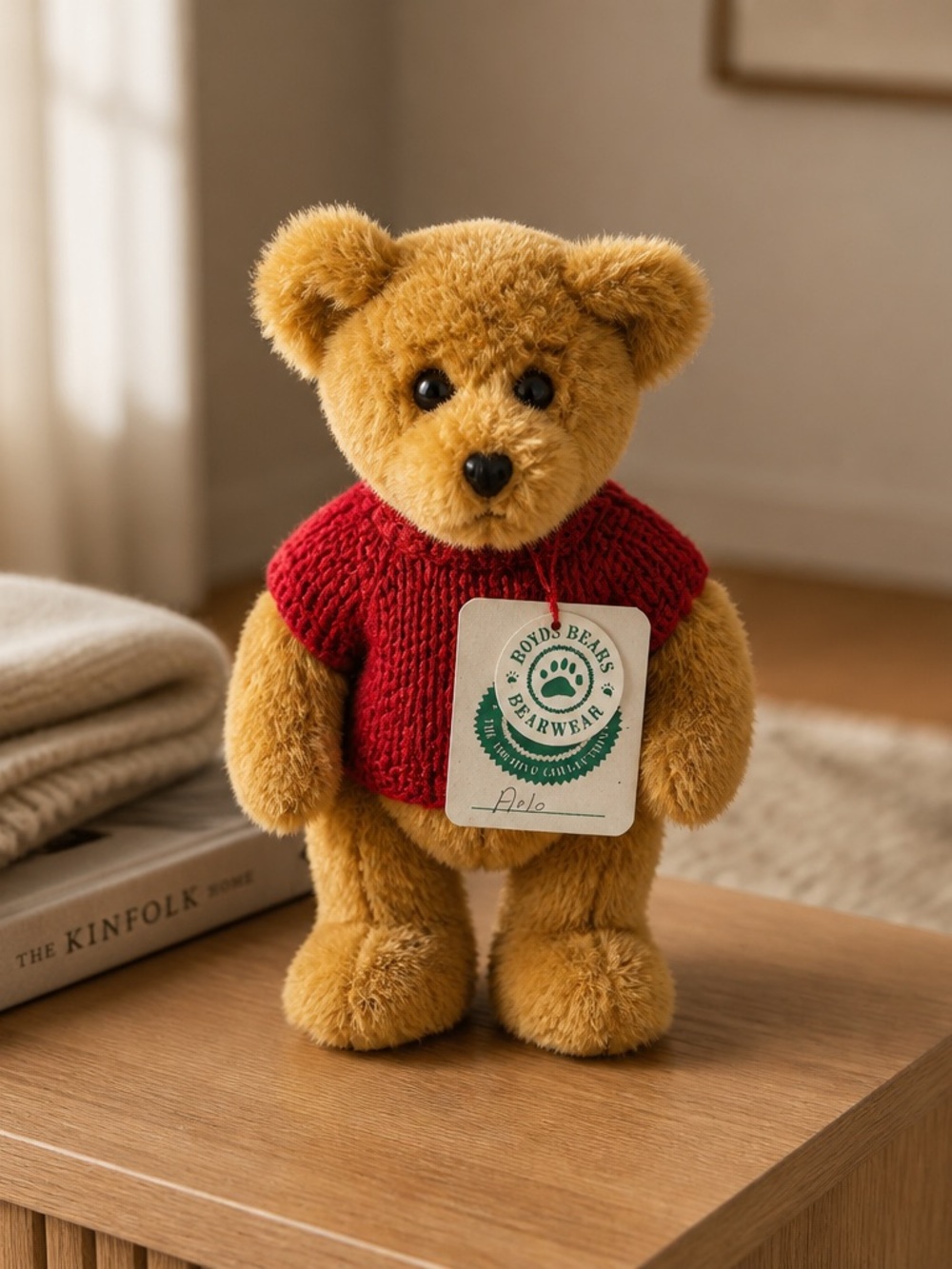 Boyds Bears Golden Brown Teddy in Red Knit Sweater